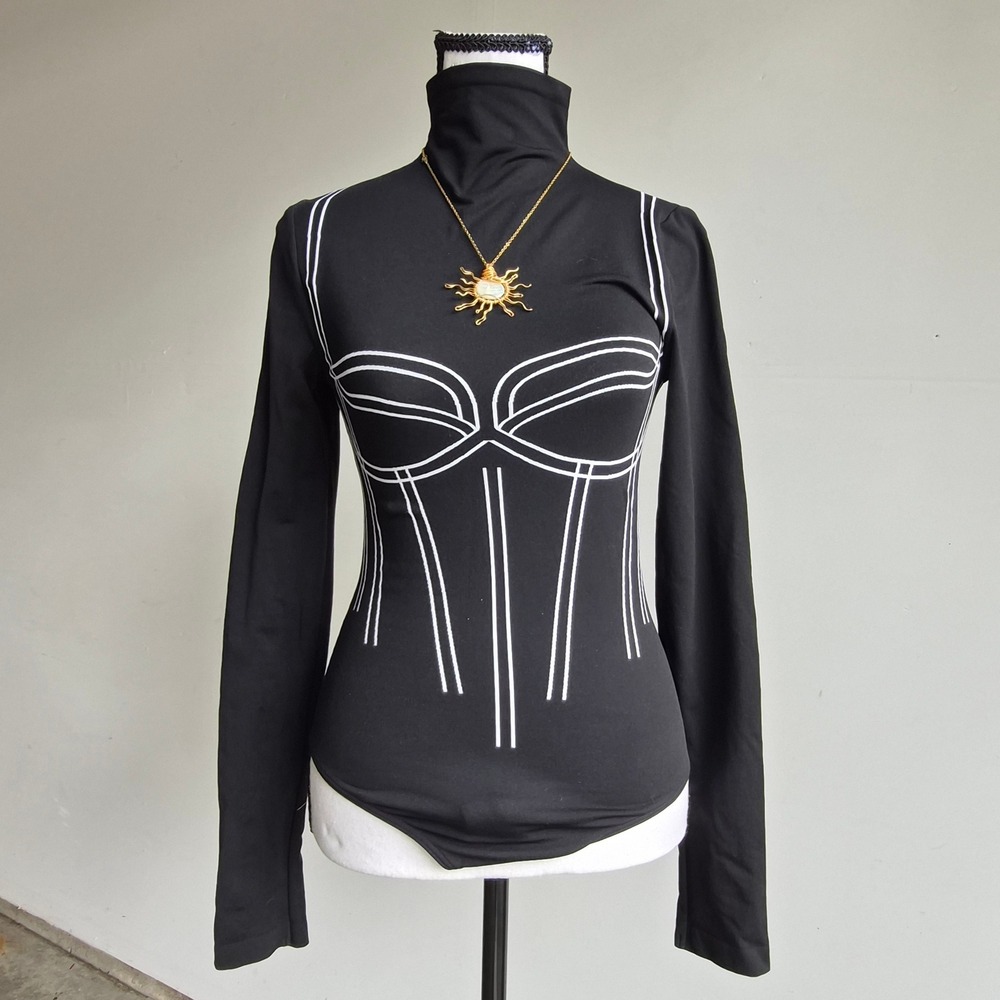Wolford Corset Graphic Bodysuit Womens Small Cybercore Y2K Futuristic Streetwear